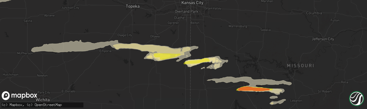 Hail map in La Cygne, KS on May 25, 2017