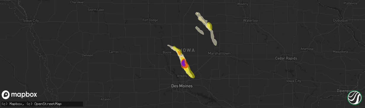 Hail map in Ames, IA on May 25, 2018