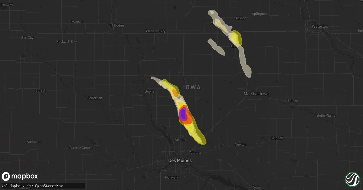 Hail map in Ames, IA on May 25, 2018