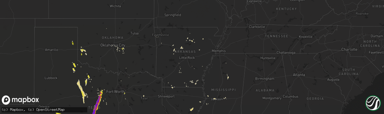 Hail map in Arkansas on May 25, 2018