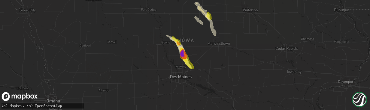 Hail map in Cambridge, IA on May 25, 2018