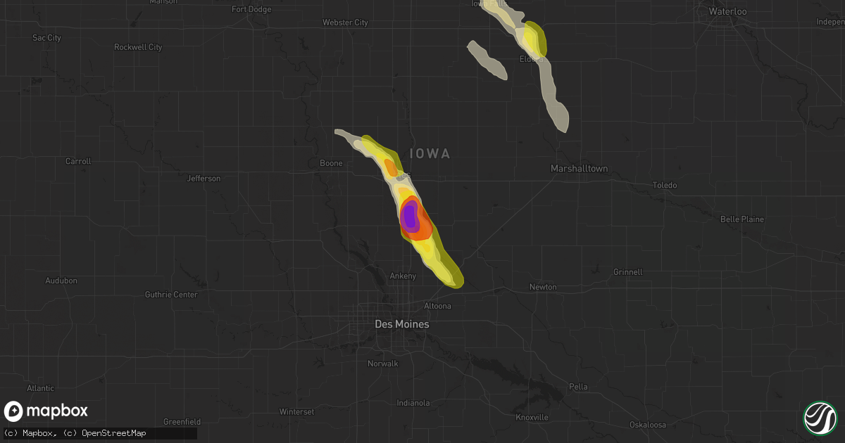Hail map in Cambridge, IA on May 25, 2018