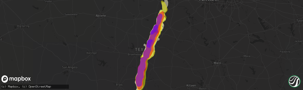 Hail map in Comanche, TX on May 25, 2018