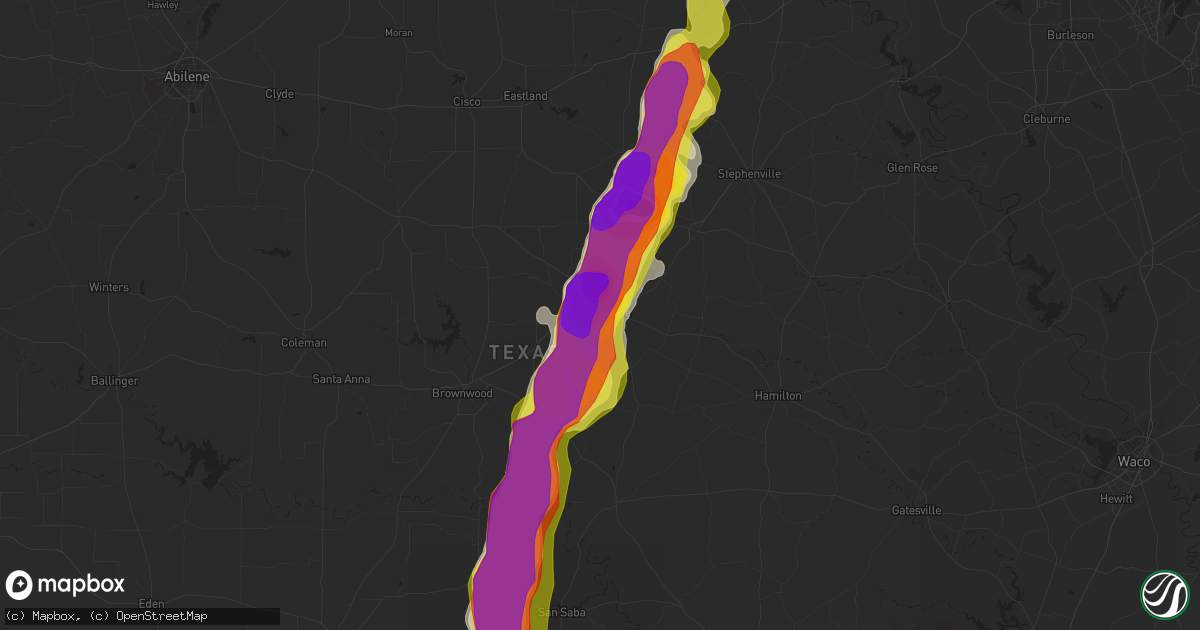 Hail map in Comanche, TX on May 25, 2018