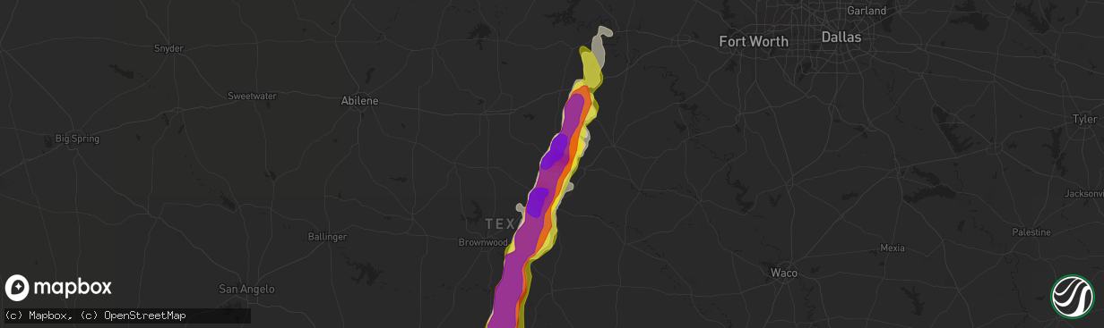 Hail map in De Leon, TX on May 25, 2018