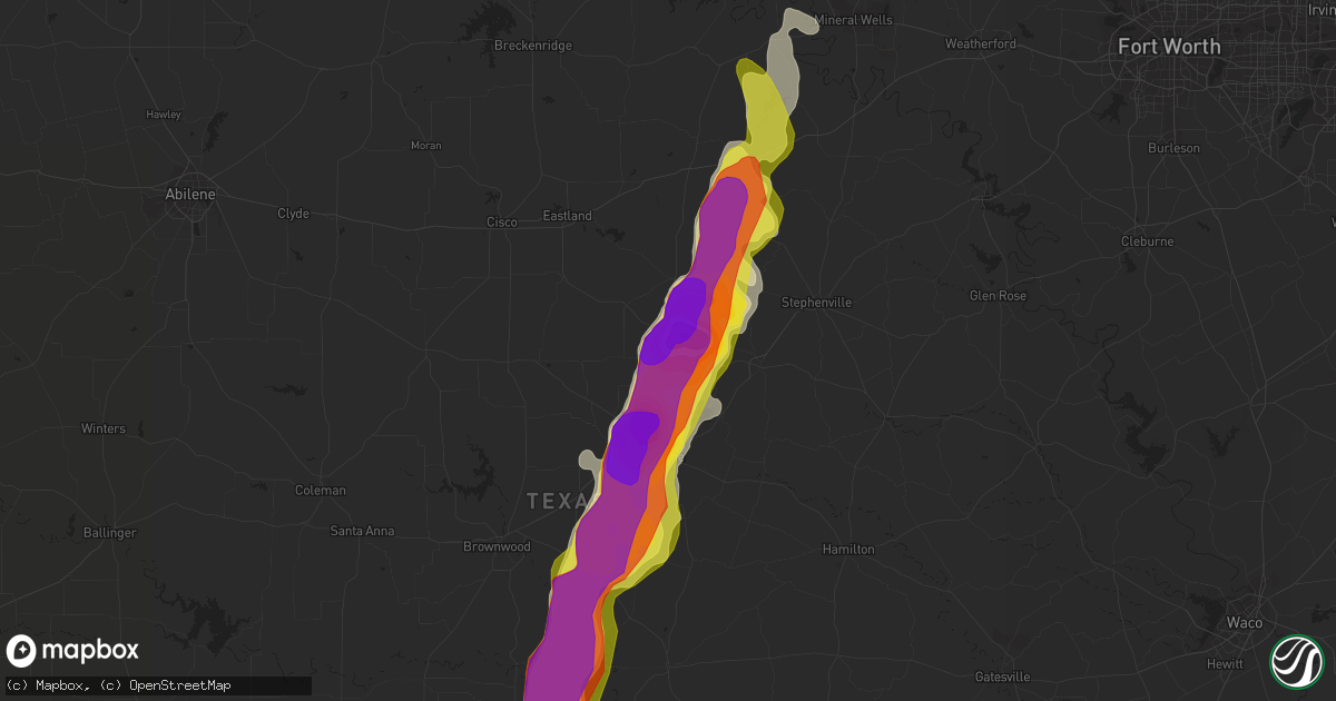 Hail map in De Leon, TX on May 25, 2018