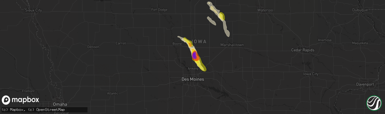 Hail map in Huxley, IA on May 25, 2018