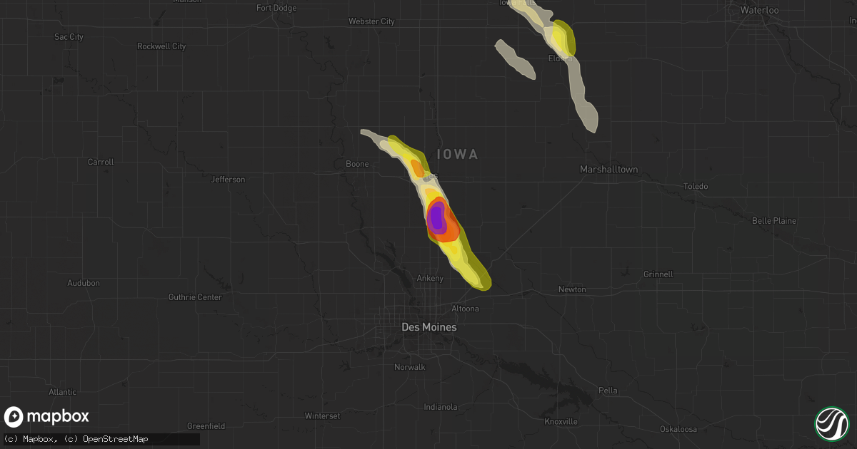 Hail map in Huxley, IA on May 25, 2018