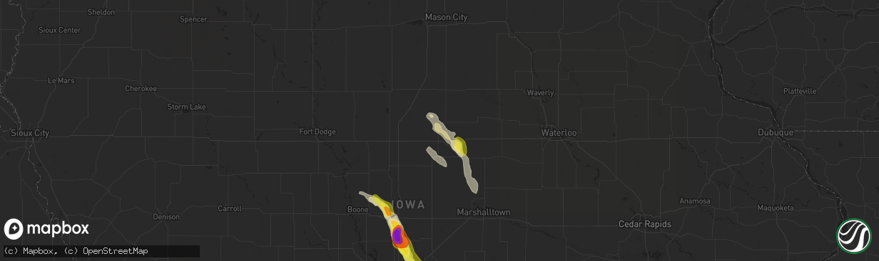 Hail map in Iowa Falls, IA on May 25, 2018