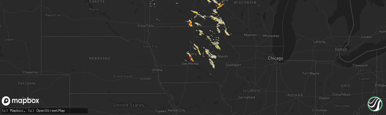 Hail map in Iowa on May 25, 2018