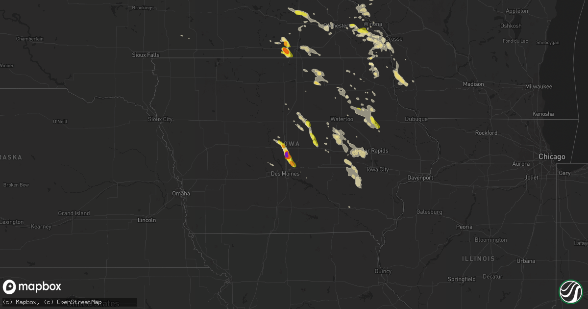 Hail map in Iowa on May 25, 2018