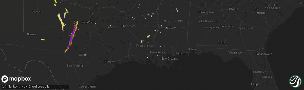 Hail map in Louisiana on May 25, 2018