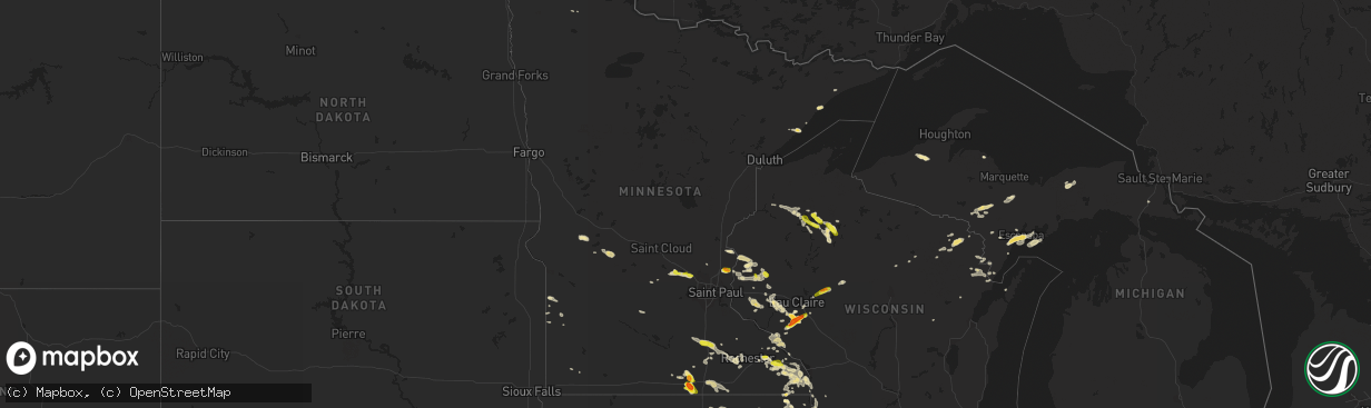 Hail map in Minnesota on May 25, 2018