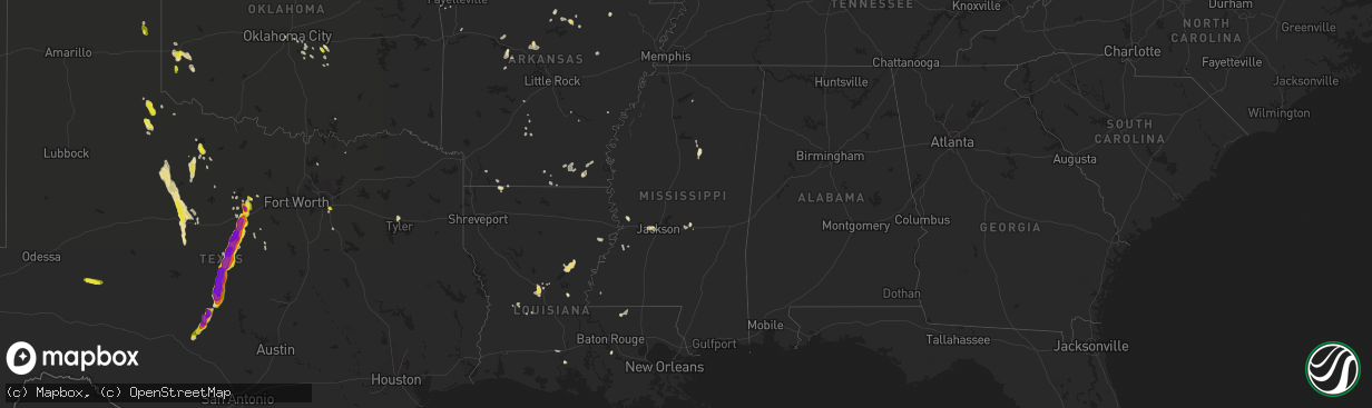 Hail map in Mississippi on May 25, 2018