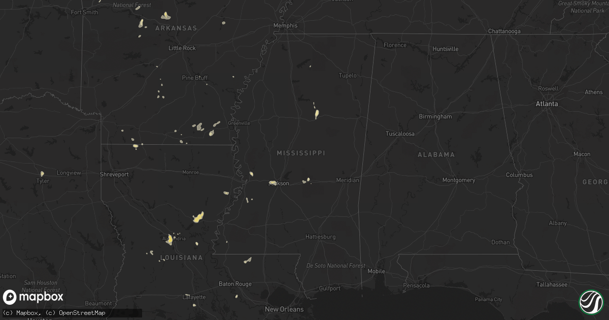 Hail map in Mississippi on May 25, 2018