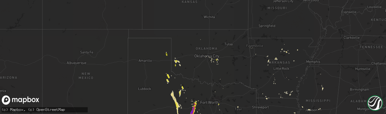 Hail map in Oklahoma on May 25, 2018