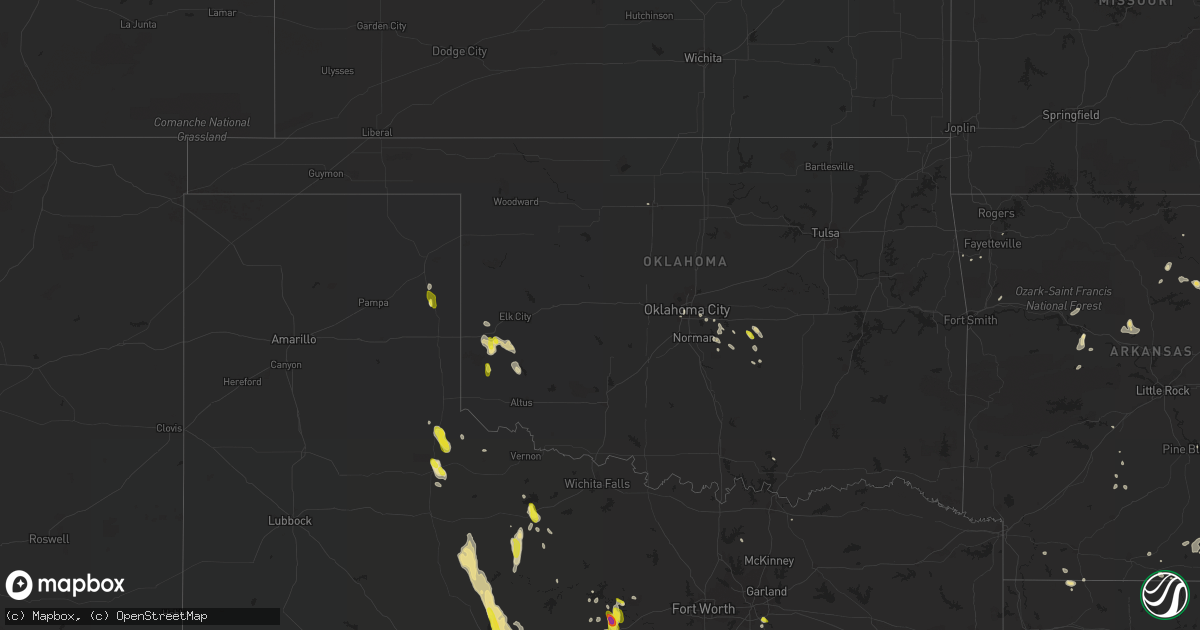 Hail map in Oklahoma on May 25, 2018
