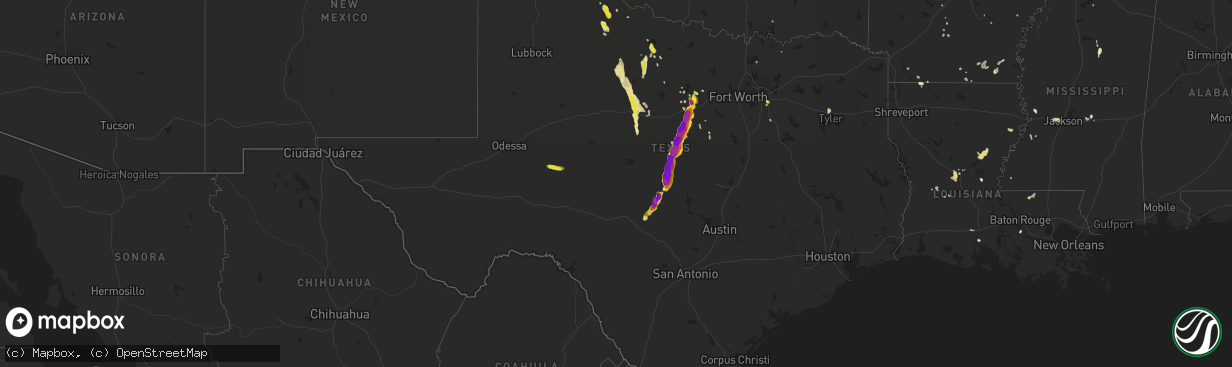 Hail map in Texas on May 25, 2018