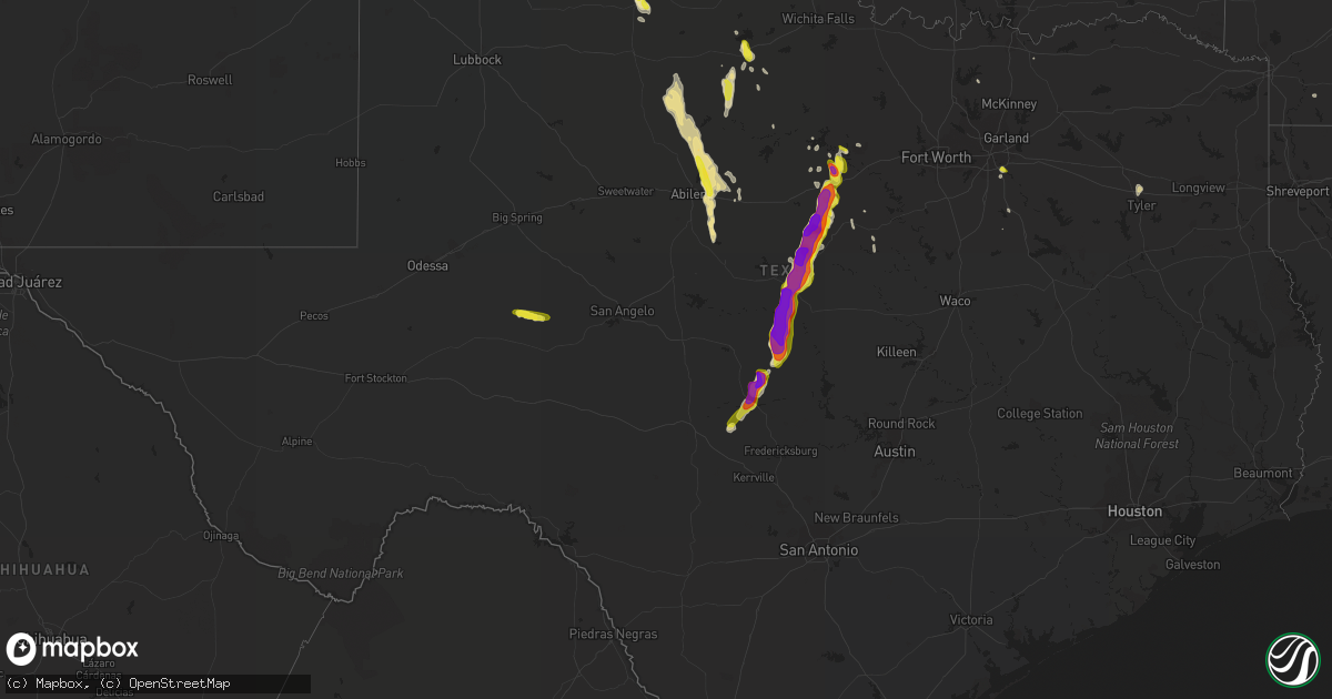 Hail map in Texas on May 25, 2018