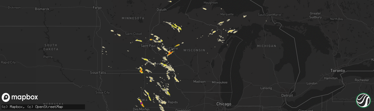 Hail map in Wisconsin on May 25, 2018