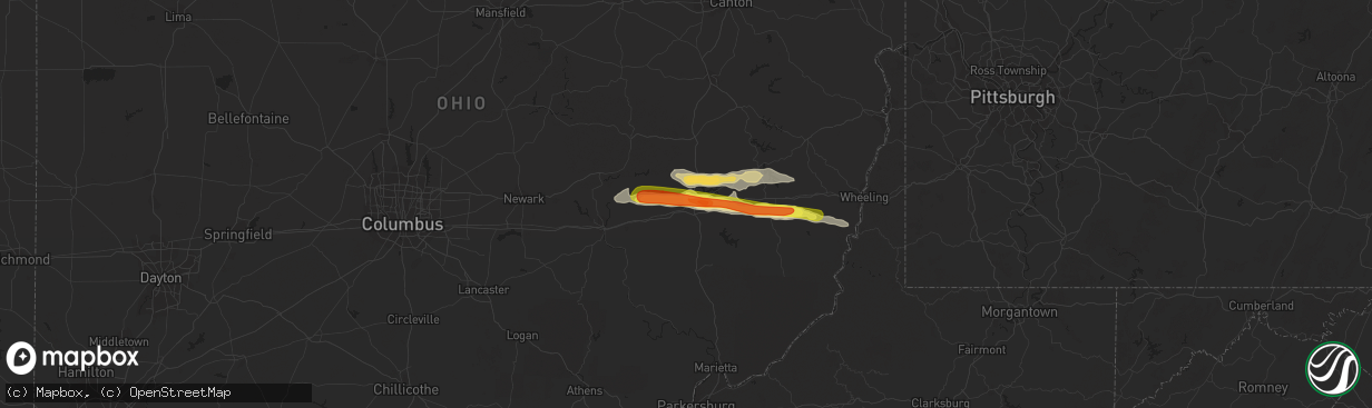 Hail map in Cambridge, OH on May 25, 2019