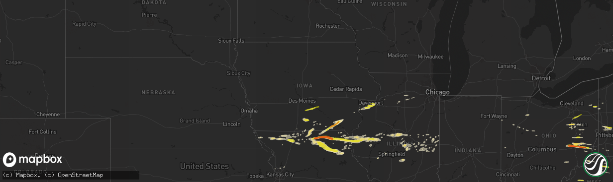 Hail map in Iowa on May 25, 2019