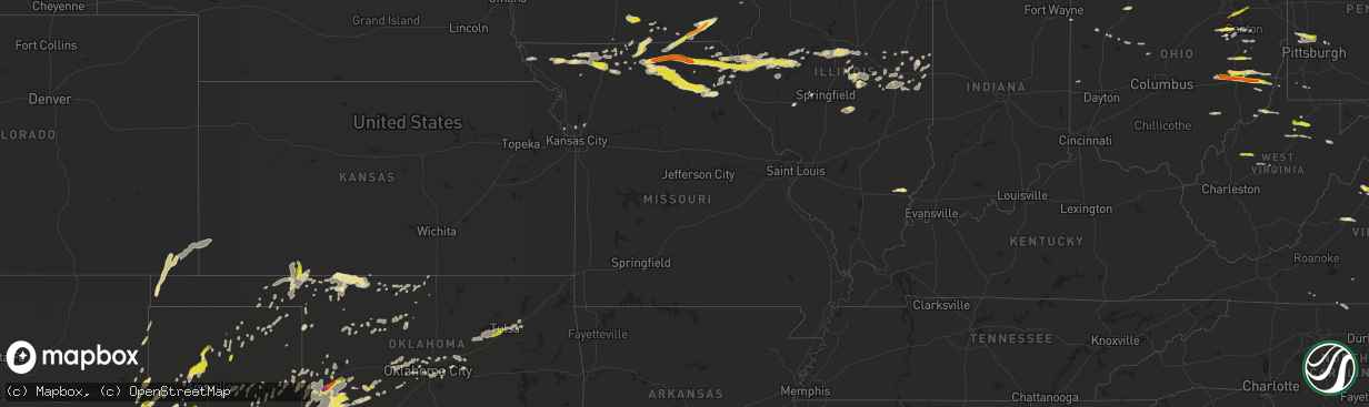 Hail map in Missouri on May 25, 2019