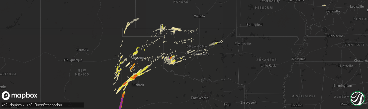 Hail map in Oklahoma on May 25, 2019