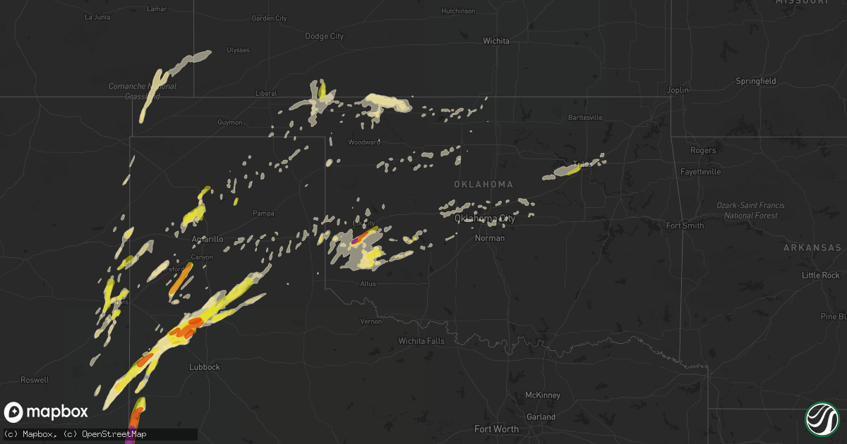 Hail map in Oklahoma on May 25, 2019