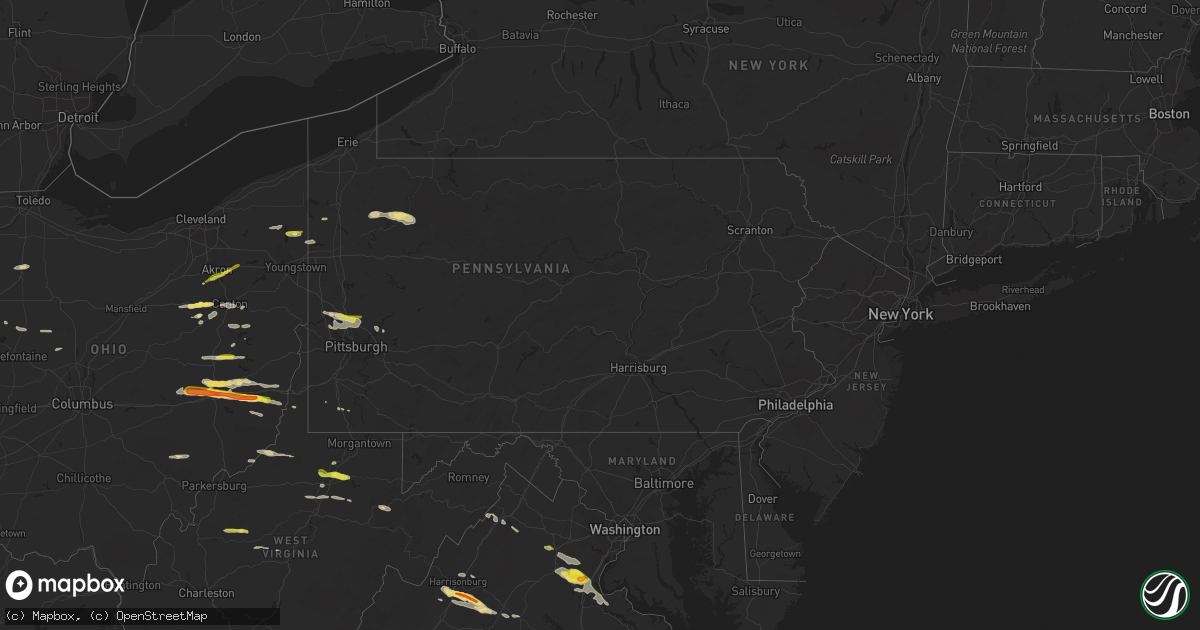 Hail map in Pennsylvania on May 25, 2019