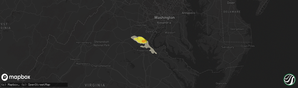 Hail map in Stafford, VA on May 25, 2019