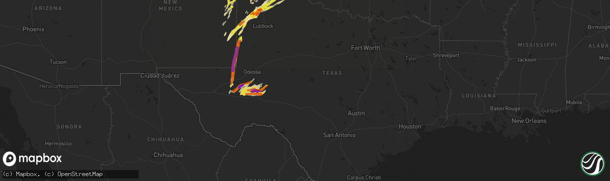 Hail map in Texas on May 25, 2019