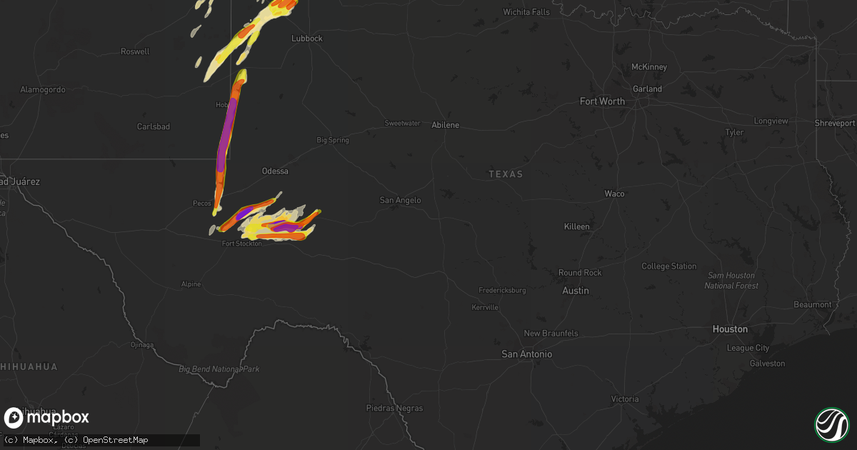 Hail map in Texas on May 25, 2019