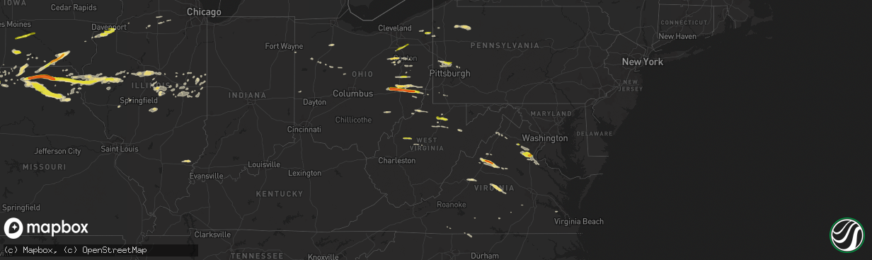 Hail map in West Virginia on May 25, 2019