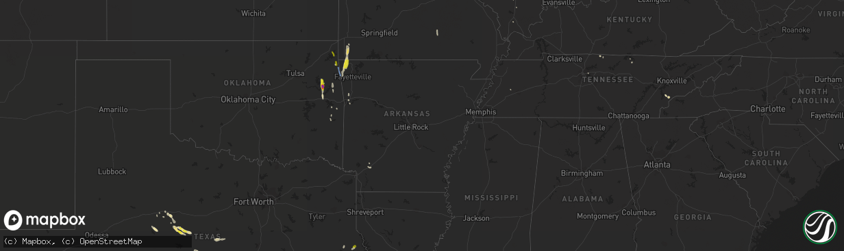 Hail map in Arkansas on May 25, 2020