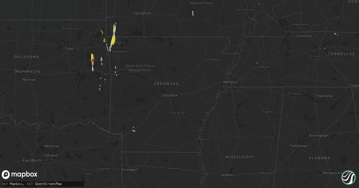 Hail map in Arkansas on May 25, 2020
