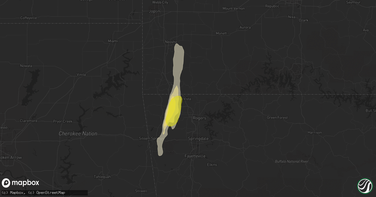 Hail map in Bella Vista, AR on May 25, 2020