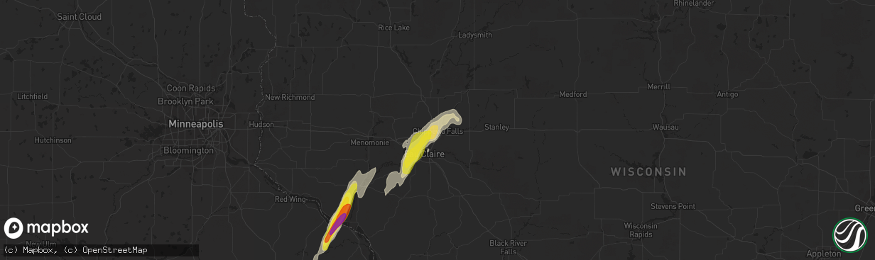 Hail map in Chippewa Falls, WI on May 25, 2020