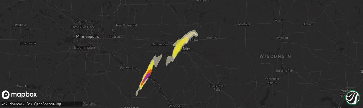 Hail map in Eau Claire, WI on May 25, 2020