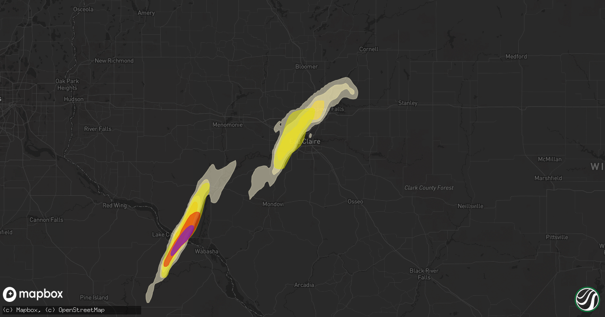 Hail map in Eau Claire, WI on May 25, 2020