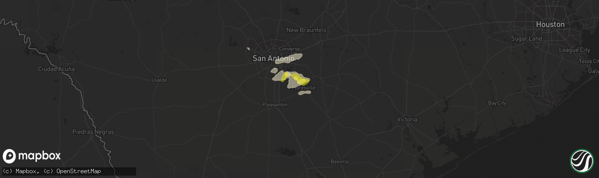 Hail map in Floresville, TX on May 25, 2020