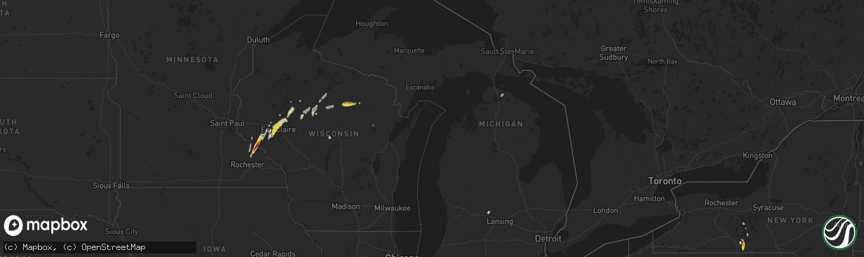 Hail map in Michigan on May 25, 2020