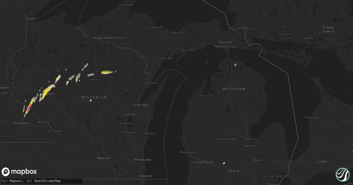 Hail map in Michigan on May 25, 2020