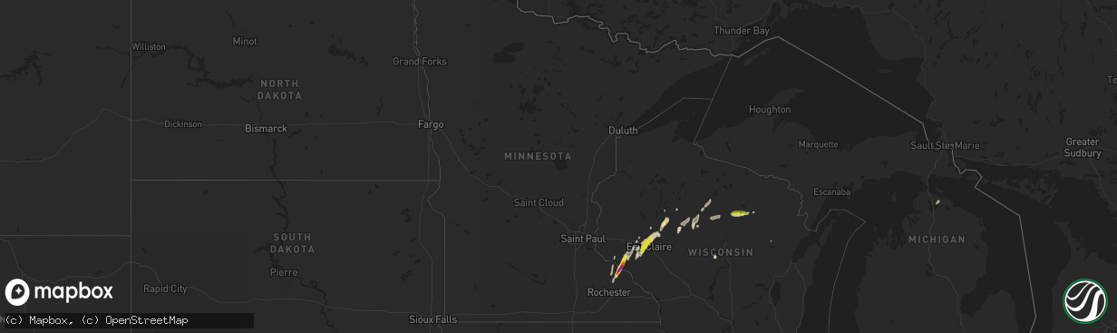 Hail map in Minnesota on May 25, 2020