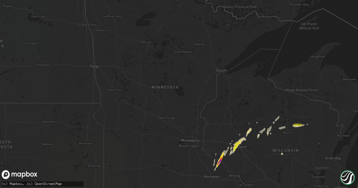 Hail map in Minnesota on May 25, 2020