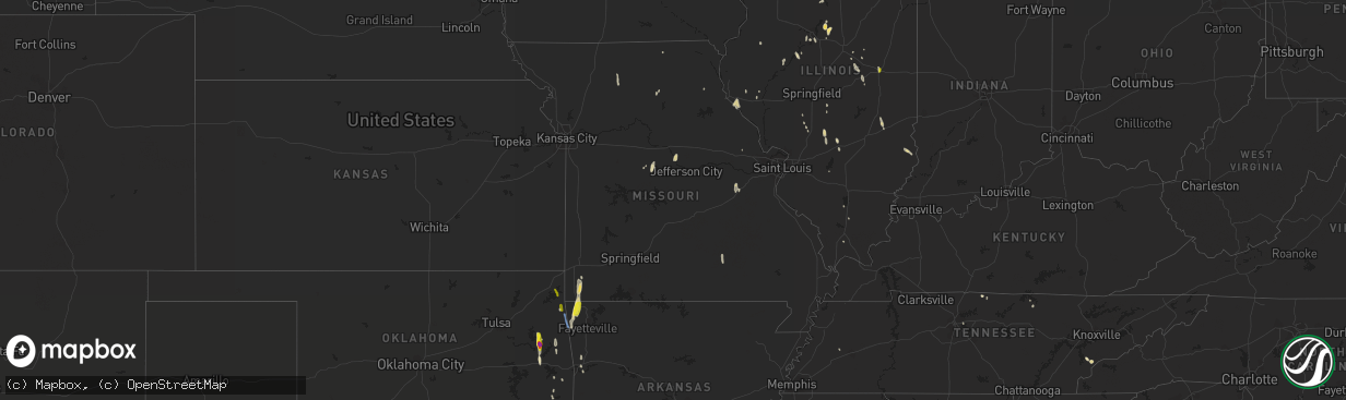 Hail map in Missouri on May 25, 2020