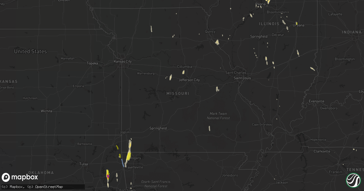 Hail map in Missouri on May 25, 2020