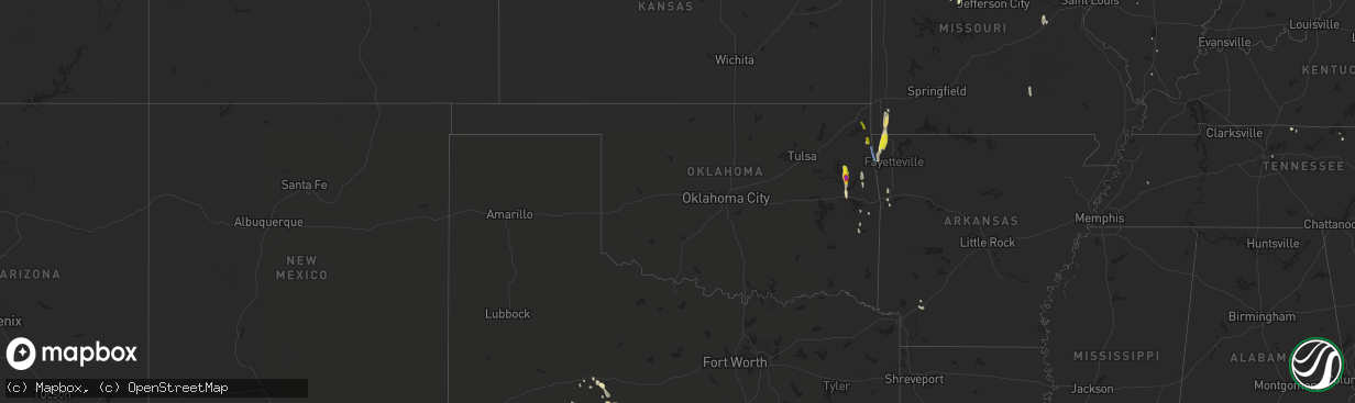 Hail map in Oklahoma on May 25, 2020