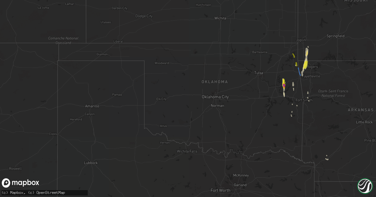 Hail map in Oklahoma on May 25, 2020