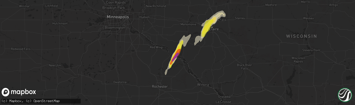 Hail map in Pepin, WI on May 25, 2020